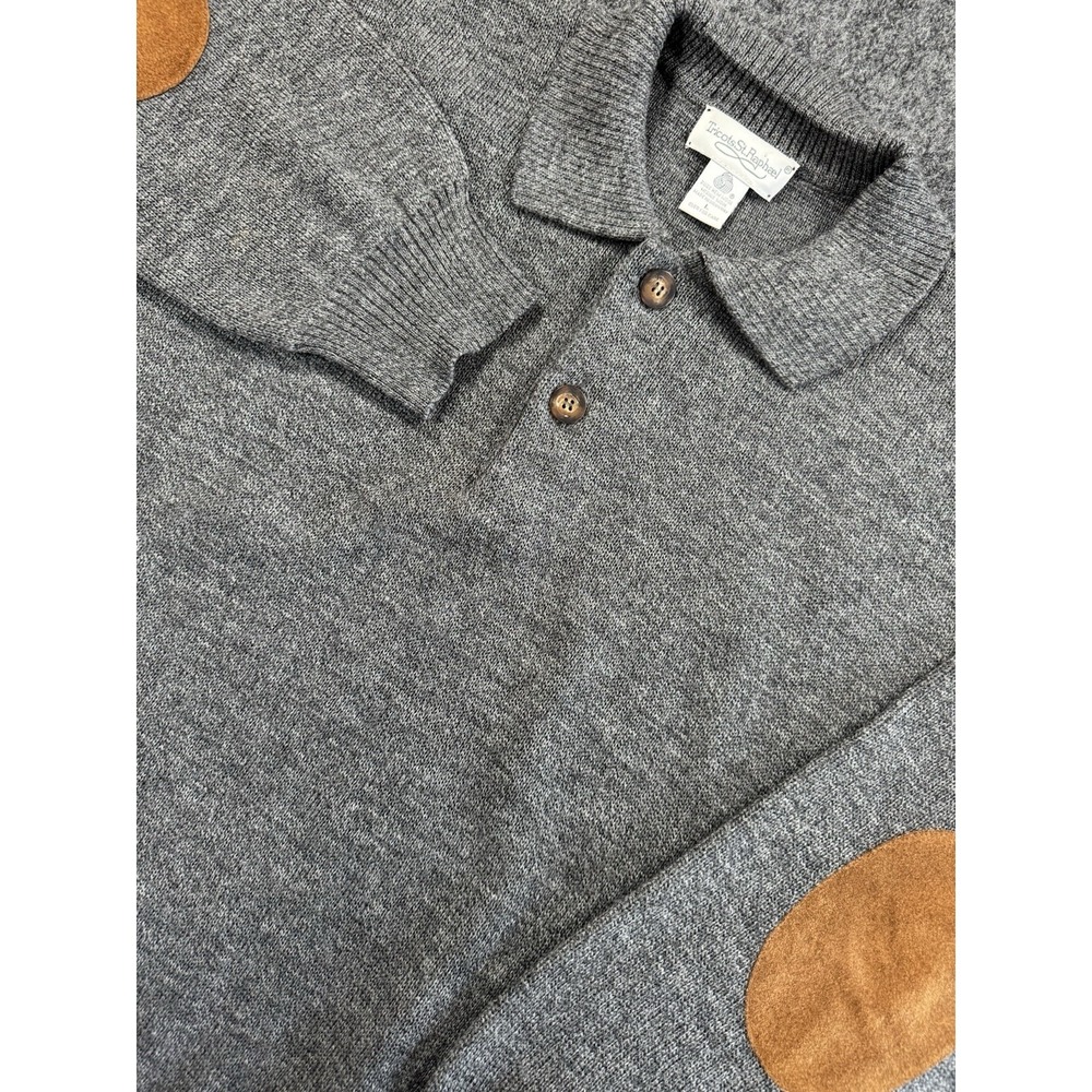 VTG St Raphael Pure New Wool Sweater Elbow Patch Gray Men's Large